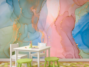 טפט | צורות שיש אבסטרקטי בצבע ורוד ותכלת צהוב