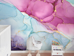 טפט | צורות שיש אבסטרקטי בצבעי ורוד כהה ותכלת