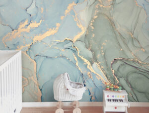 טפט | צורות שיש אבסטרקטי בצבעי ירוק זית עדין