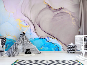 טפט | צורות שיש אבסטרקטי בצבעי תכלת בוהק ואפור זהב