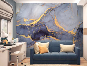 טפט | צורות שיש אבסטרקטי בצבעי כחול כהה וזהב