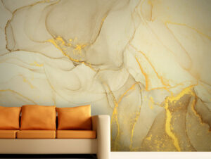 טפט | צורות שיש אבסטרקטי זהב על גווני צהוב