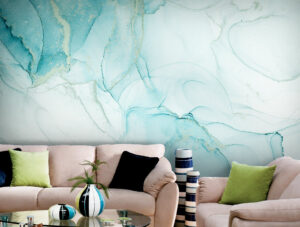 טפט | צורות שיש אבסטרקטי בצבעי טורקיז קר