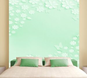 טפט | פרחים ופרפרים בירוק