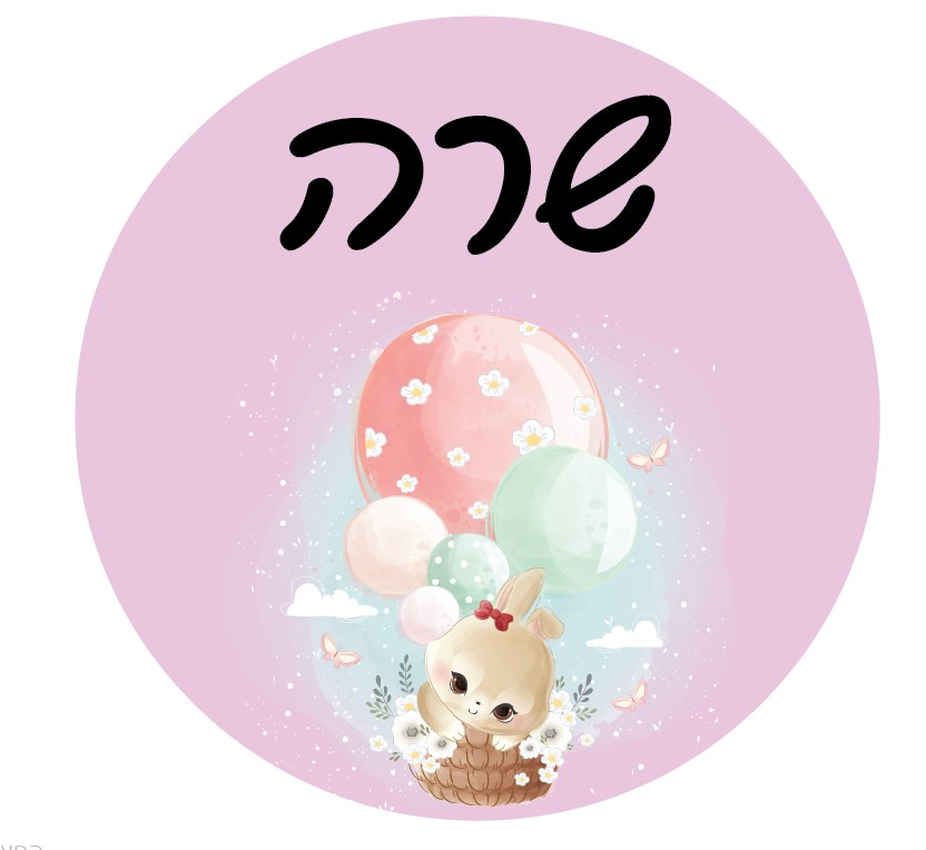 סט מדבקות עם שם אישי - ארנבת ברקע ורוד