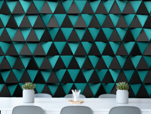 מדבקת טפט | משולשי תלת מימד טורקיז שחור