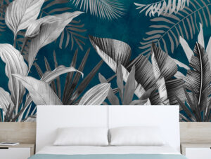 מדבקת טפט | צמחים לבנים על רקע כהה