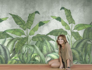 מדבקת טפט | עלים ירוקים רקע בטון