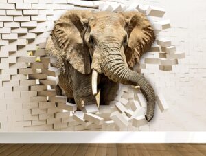 מדבקת טפט | פיל מציץ מהקיר