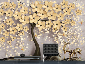 מדבקת טפט | אילים ועץ פרחים צהובים