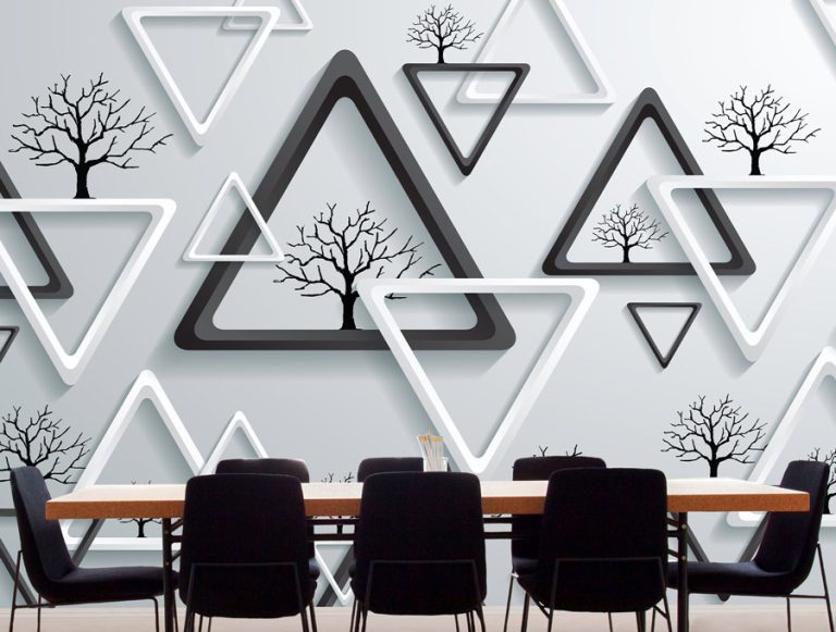 מדבקת טפט | צורות משולשים ועצים