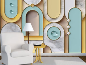 מדבקת טפט | צורות בגווני צהוב טורקיז ושיש