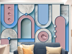 מדבקת טפט | צורות בגווני ורוד וכחול ושיש