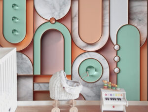 מדבקת טפט | צורות בגווני טורקיז וכתום ושיש