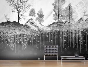 מדבקת טפט | אילים ביער קסום שחור לבן