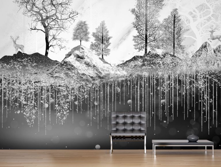 מדבקת טפט | אילים ביער קסום שחור לבן