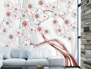 מדבקת טפט | עץ ורדים  זהב ורוד