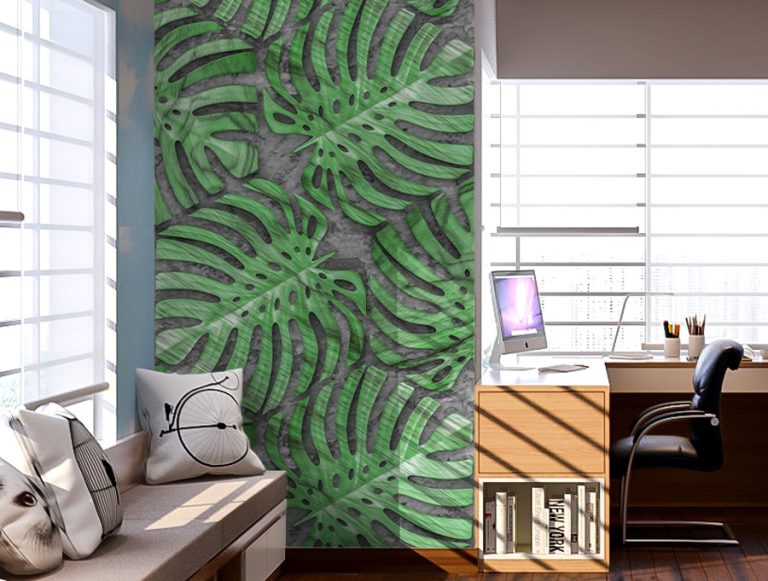 מדבקת טפט | עלים משושים רקע בטון