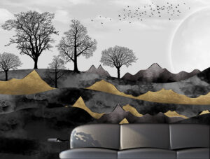 מדבקת טפט | יער בחורף גבעות זהובים