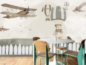 מדבקת טפט | כדורים ומטוסים בשמים