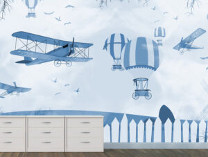 מדבקת טפט | כדורים ומטוסים כחולים בשמיים