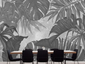 מדבקת טפט | עלי ג'ונגל גווני אפור