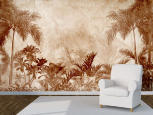 מדבקת טפט | רקע טרופי של דקלים בגוון צהוב