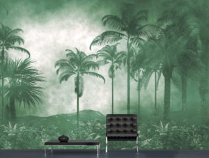 מדבקת טפט | דקלים וערפל ירוק