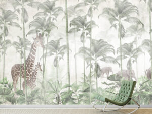 מדבקת טפט | פילים וג'ירפות בג'ונגל