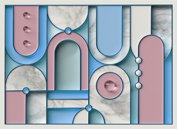 מדבקת טפט | צורות בגווני ורוד וכחול ושיש