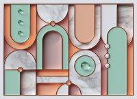 מדבקת טפט | צורות בגווני טורקיז וכתום ושיש