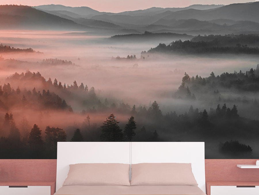 מדבקת טפט | ערפל ורוד והרים