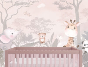 מדבקת טפט | חיות בג'ונגל צבע ורוד