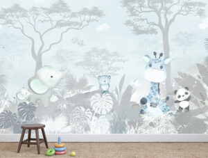 מדבקת טפט | חיות בג'ונגל צבעי כחול בהיר