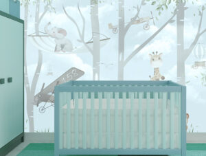 מדבקת טפט | בעלי חיים על מטוסים בגוון כחול