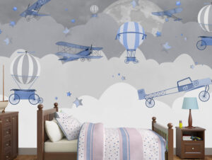 מדבקת טפט | עפים לירח בכחול