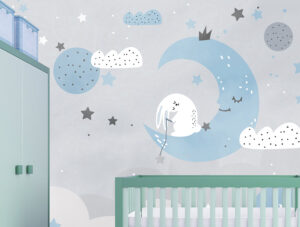 מדבקת טפט | ארנב על ירח כחול