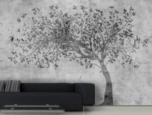 מדבקת טפט | עץ מאויר על בטון