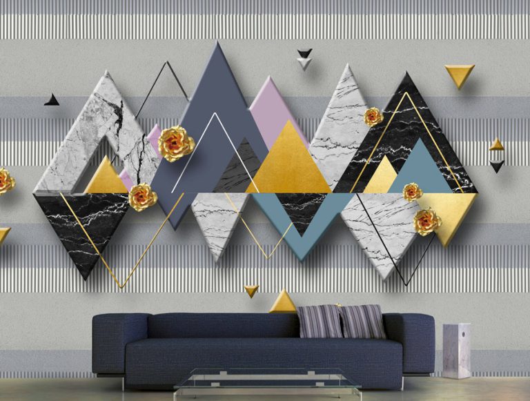 מדבקת טפט | עיצוב אבסטרקטי טקסטורות שיש וזהב