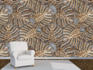 מדבקת טפט | עלים בטקסטורת עץ