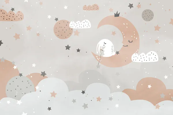 מדבקת טפט | ארנב על ירח כתום