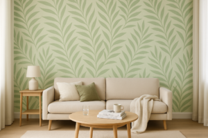 טפט עלים זה בקווים נקיים וגוונים ירוקים יעניק לכל חדר תחושה של רוגע ואלגנטיות טבעית. מתאים באופן מושלם לחללים המבקשים להכניס נגיעת טבע מעודנת.