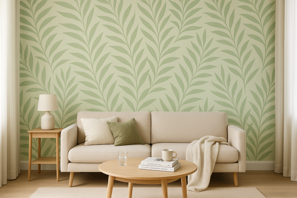 טפט עלים זה בקווים נקיים וגוונים ירוקים יעניק לכל חדר תחושה של רוגע ואלגנטיות טבעית. מתאים באופן מושלם לחללים המבקשים להכניס נגיעת טבע מעודנת.