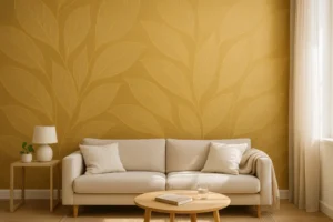 טפט עלים יוקרתי בגוון זהב מעודן המעניק לכל חלל תחושת חמימות ויוקרה. העיצוב משתלב באופן מושלם בסלון, בחדר אוכל או במשרד יוקרתי, ויוצר אווירה של רוגע ואלגנטיות.