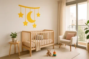 הפכו את חדר הילדים שלכם לחלום קסום עם מדבקת קיר פרימיום בעיצוב ירח וכוכבים. בחרו את הצבע והגודל שמתאימים לכם!