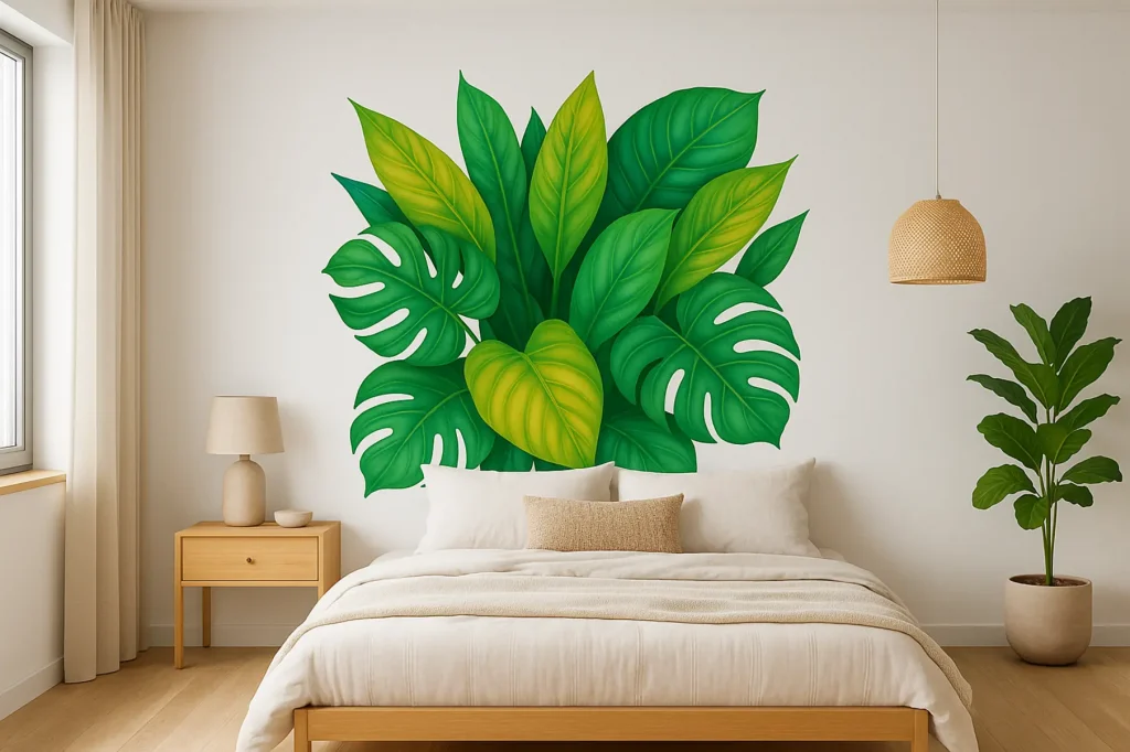 מדבקת קיר עלי ירוק בעיצוב טרופי