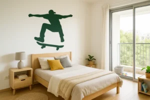 הכניסו אנרגיה וכיף לחדר הנוער עם מדבקת גולש סקייטבורד מרהיבה, זמינה בצבעים וגדלים לבחירתכם.