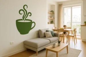 הכניסו ניחוח של יוקרה וחמימות למטבח עם מדבקת כוס קפה, זמינה במבחר צבעים וגדלים.