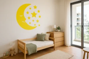 הפכו את חדר הילדים לממלכת חלומות עם מדבקת הירח והכוכבים שלנו. בחרו צבע וגודל שמתאים לחדר.