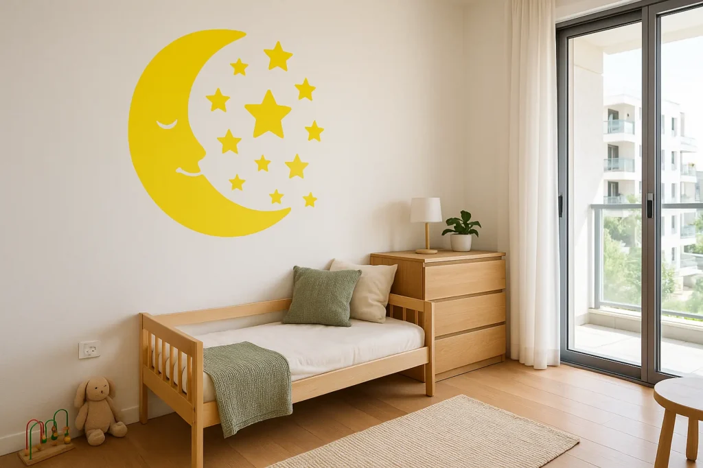 מדבקת קיר ירח וכוכבים לחדר ילדים